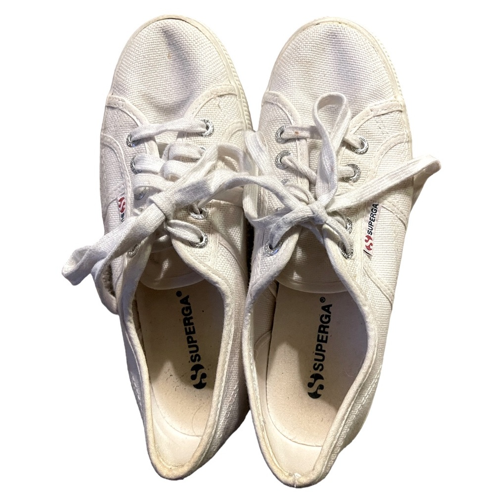 Superga Platform Sneakers White‎ Canvas Women’s 7.5 - Picture 3 of 13
